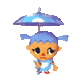 old school animal crossing human character holding an umbrella and looking a little distressed